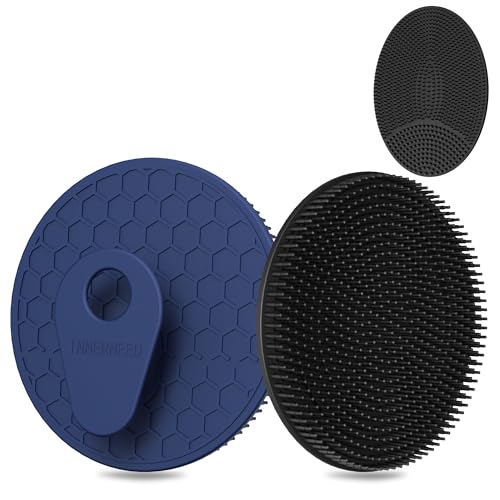 INNERNEED Food Grade Silicone Body Scrubber Gentle Exfoliating Brush for Women Men Deep Clean for All Skin Types, More Hygienic and Well Lather (Black+Dark Blue)