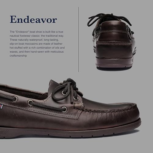 Image of Sebago Endeavor Waterproof Boat Moccasins - All Leather Moccasins for Men with Canoe Moc, Leather Lining, 360 Laces, Non-slip Soles