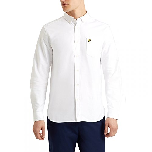 Lyle & Scott Men's Oxford Regular Fit Plain Button Down Long Sleeve Casual Shirt, White, Small