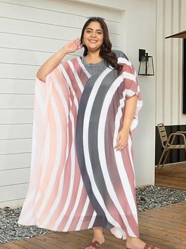 Plus Size Round Neck Kaftan Dress for Women Georgette Kimono Sleeve Maxi Dresses Party Gown2