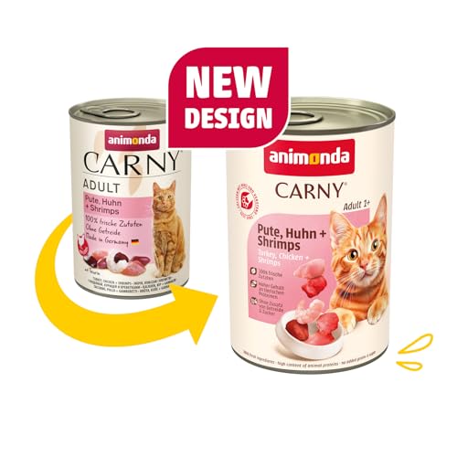 animonda Carny Katzen Nassfutter Pute + Huhn + Shrimps (6 x 400g), getreidefreies Katzen Nassfutter ohne Zucker, mit frischen fleischigen Zutaten