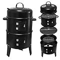 Jwevvie 15 Inch Charcoal Smoker - 3IN1 Vertical Round Charcoal BBQ Smoker Grill with Built-in Thermometer & Adjustable Vent System for Backyard BBQs & Family Gatherings