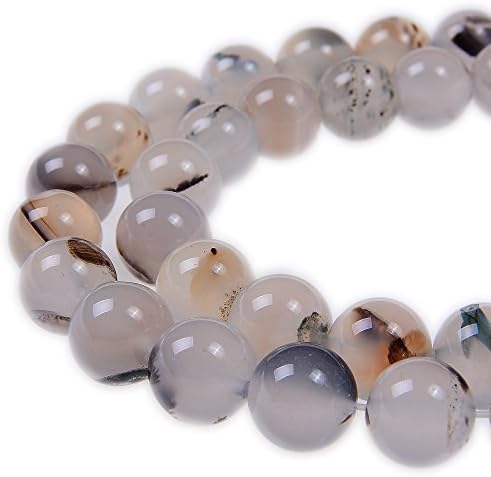 Smooth Round Shape Natural Gemstone Loose Beads for 1 Strand per Bag Approxi 15.5 inch 48-50pcsJewelry Making (6mm, White Flower Agate)