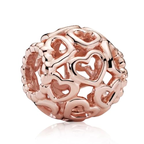 Image of S925 Sterling Silver Rose Gold Romantic Charm Pendant, Gifts for Family Friends Girlfriend, Valentine's Day Birthday Christmas Anniversary, Bracelet Necklace Bead Dangle Charm for Women Jewelry