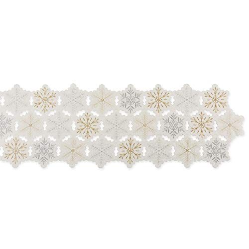 DII Christmas Holiday Embroidered Table Runner, 14X54, Metallic Snowflakes - Image 2