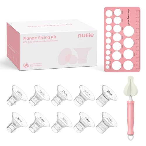 Nuliie 3-in-1 Flange Sizing Kit 13/15/17/19/21mm for 24mm Flange/Shield of Most Pumps, 10PCS Silicone Flange Inserts to Boost Pumping Efficiency & Comfort, BPA-Free Pump Essential for Moms