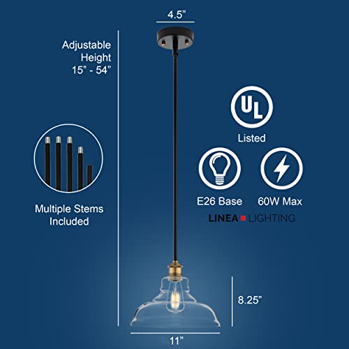 Linea Di Liara Lucera Modern Farmhouse Pendant Light Fixture Ceiling Hanging Large Glass Pendant Lighting For Kitchen Island Brass And Black Pendant Light Over Sink Light Fixtures, Ul Listed #TOP2