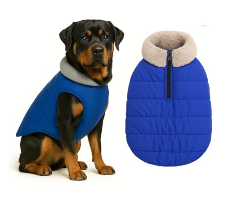 Image of The Pets Company Dog Winter Coat Jacket, Clothes, Windproof, Waterproof, Light Weight, Washable, Ultra Warm Thick Fleece Lined Dog Vest for Cold Weather Protection, (Blue, X-Large - 28 Inch)