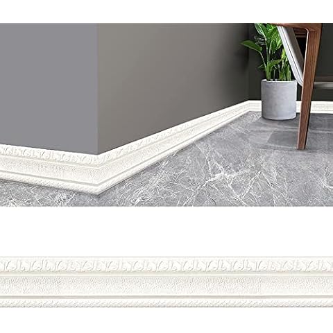 3D Pattern Sticker Wall Trim Line Skirting Border, 230x8CM Wallpaper Borders Self Adhesive Waterproof 3D Foam Edge Strip Border Dado Rail Decoration for Living Room Bedroom Kitchen Home (White) Cover