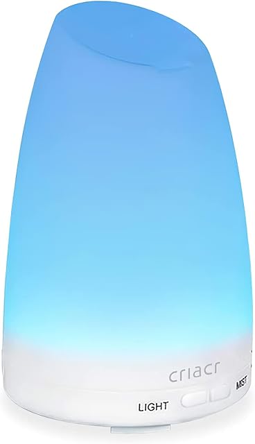 Criacr 150ml Essential Oil Diffusers, Ultrasonic Aromatherapy Diffusers with 7 Colorful LED Lights, Adjustable Mist Mode, BPA-Free, Waterless Auto Shut-off Humidifiers, for Home, Yoga, Office, Spa