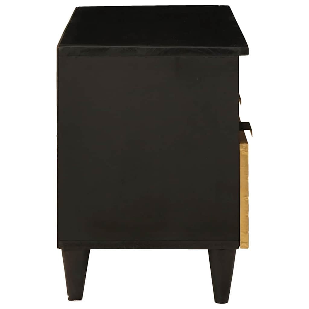 Szafka TV czarna i złota z materiału drewnopochodnego 70 x 33 x 46 cm z miejscem do przechowywania i szufladą, nowoczesna szafka pod telewizor do salonu, konsoli medialnej i kina domowego