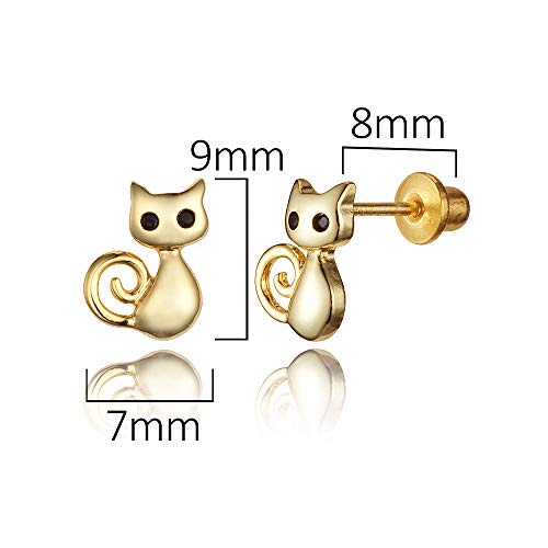 14k Gold Plated Brass Cat Cubic Zirconia Screwback Baby Girls Earrings with Sterling Silver Post2