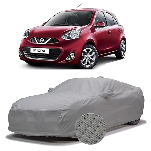 Image of Sulfar 100% Waterproof Car Body Cover Compatible with Mirror for Nissan Micra (Triple Stitched, Full Bottom Elastic, Grey-TB)