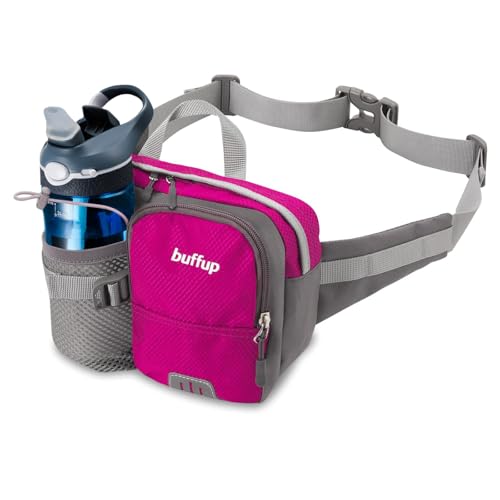 buffup® Sac Banane de randonnée Femme et Homme,Sacoche Banane de Sport Ceinture avec Pore Bouteille,Idéal pour la Course à Pied,Le vélo,Le Voyage (Rose)