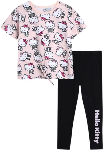 Image of Hello Kitty Girls Legging Set - 2 Piece Short Sleeve Graphic Tee Shirt for Girls and Matching Leggings for Kids Clothing Set