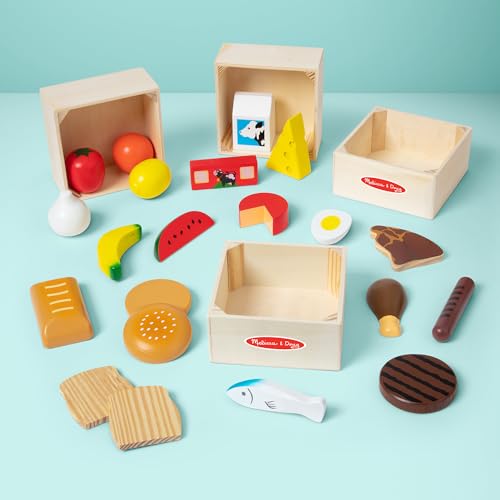 MELISSA & DOUG - Grupo de Alimentos de Madera: Frutas y Verduras Juguete + Carne, Pescado y Más - 6074866 - Juguetes Niños 2 Años + - Regalo Niño 2 Años + - Accesorios Cocinita Infantil
