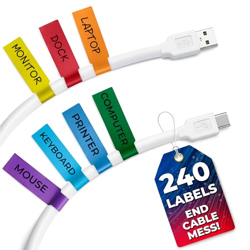 image for BURIUS 240 PCS Cable Labels Tags for Cable Management – 8 Bright Col
