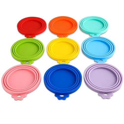 Yobbai 9 Pack Silicone Pet Food Can Lids Universal Dog & Cat Food Covers Fits 3 to 13.2 oz Cans Airtight BPA-Free Dishwasher Safe Reusable