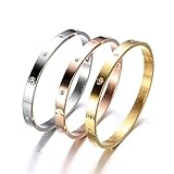 Five Rock Style' Elegant Bracelet Bangles Gift Box, 1 Silver, 1 Gold, 1 Rose Gold, Friendship Jewelry, Stainless Steel Hinged Love Bracelets with Select Cubic Zirconias (19cm)