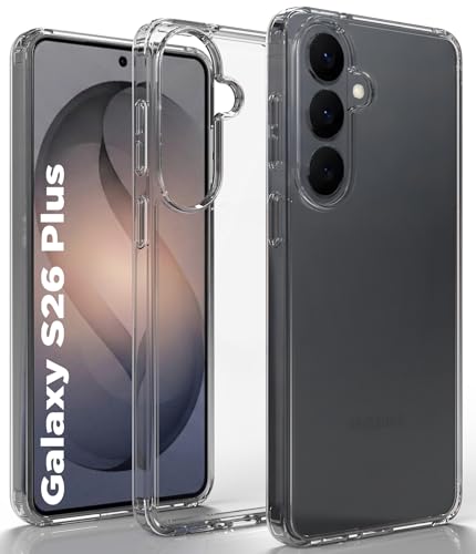 Image of RIGGEAR Shockproof Clear Hybrid Armor Back Cover Case Compatible with Samsung Galaxy S26 Plus (Transparent PC and TPU Bumper)