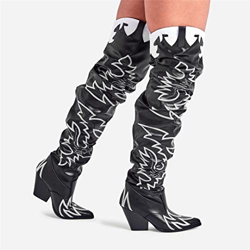 MissHeel Thigh High Cowboy Boots for Women Over The Knee Western Cowgirl Boots with Chunky Block Heels3