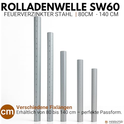 Foto von Rolladenwelle SW60 Komplettset Stahlwelle für Rollladen, Achtkantwelle mit Ø 60mm Durchmesser | Fixmaße 140 cm - Umrüstset für Einbau Rolladenmotor