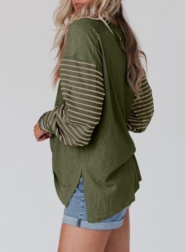 Dokotoo Long Sleeve Shirts for Women Trendy Boho Tops Womens Business Blouses Dressy Casual 2025 Spring Fashion Trendy Women's Tops Loose Fashion Shirts Tee T Shirts for Women Moss Green