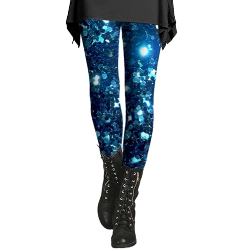 Women's Printed Sequin Sport Leggings with Soft and Slim Butt Pantalon Vestir Mujer Ancho (Blue, XXXL)