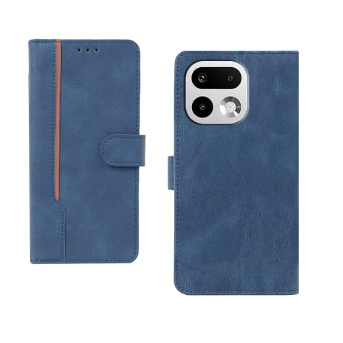 Image of amazon basics Realme 16 Pro Plus 5G Flip Cover | Card Pockets Wallet & Stand | Flip Cover for Realme 16 Pro Plus 5G (Blue with Beige Strip)