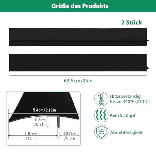 Cfcyhla Silikon Gap Cover für Herd und Theke 2 Stück 25inch, Silikon Lückenfüller für Herdplatten,Lückenstreifen Zwischen Ofen und Herden, Hitzebeständig, Schwarz (schwarz)