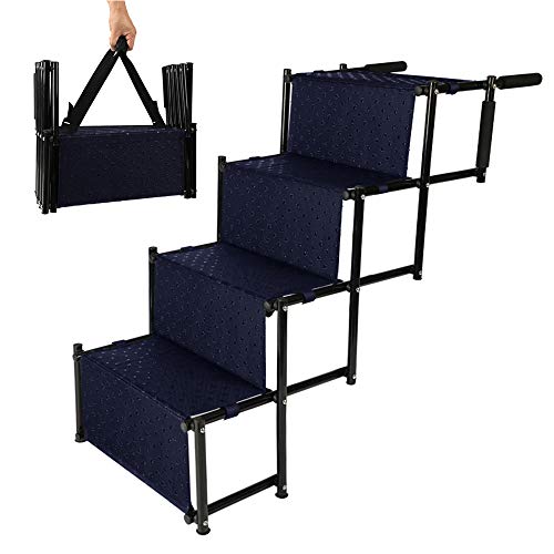 Niubya Upgraded Car Dog Stairs, Nonslip Foldable Metal Pet Steps for Medium and Large Dogs, Lightweight Portable Dog Ramp with Waterproof Surface, Great for High Bed, Cars, Trucks, and SUVs