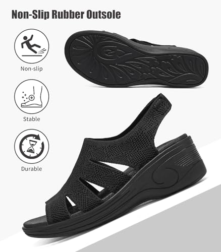 Image of Womens Wedge Sandals Platform Walking Sandals Open Toe Ankle Elastic Strap Casual Comfortable Summer Dressy