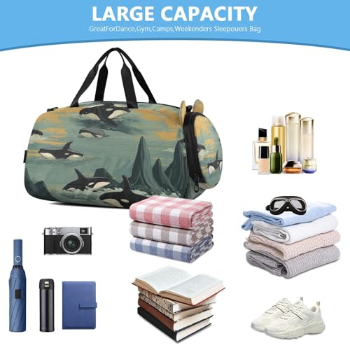 Orca Whales Duffle Bag for Girl, Sports Duffle Gym Bags with Shoe Compartment, Personalized Overnight Bag Travel Weekender for Kids4