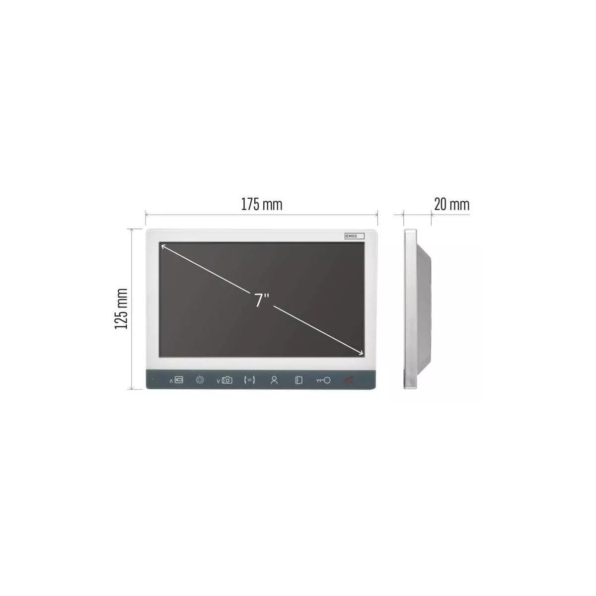 EMOS Zusatz-Monitor zur Video-Türsprechanlage/Video-Türklingel H3015, Bildschirm mit 7'' LCD-Farbdisplay, Snapshot, Aufnahme, Intercom, Silbern