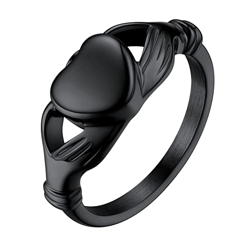 Image of Cremation Ashes Keepsake Black Rings Hair Locket Memory Claddagh Ring Size 10