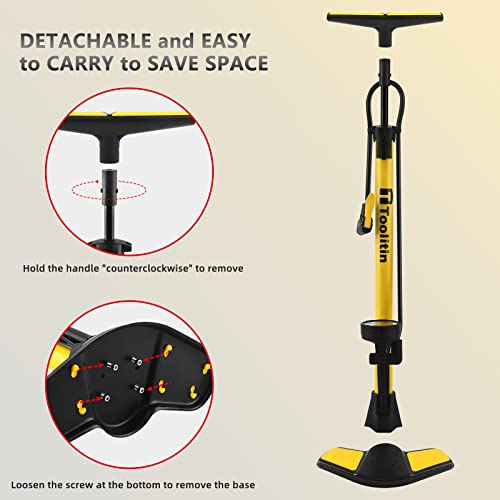 Toolitin Floor Bike Pump With Gauge,160 Psi High Pressure,Bicycle Pump Compatible With Presta And Schrader Valve,Bike Tire Pump For Road Bike,Mtb,Hybrid,Balls #TOP1