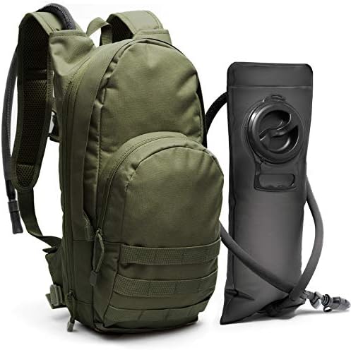 Tactical Molle Hydration Pack Backpack with 3L Water Bladder. Lightweight & Durable Military Daypack Keeps Water Cold Up to 4 Hours | for Hiking Running Cycling Camping Biking | Olive Drab Green