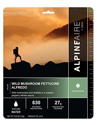AlpineAire Foods Wild Mushroom Fettuccine Alfredo Freeze-Dried/Dehydrated Entre Meal Pouch Just add Water Black