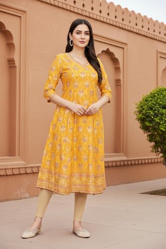 Image of Aurelia Women's Floral Printed A-Line Rayon Kurta