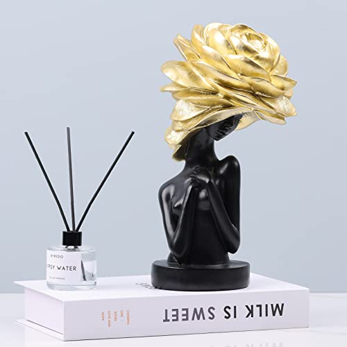 African Tribal Lady Figurines, Vintage Black Gold African American Statue African Decor For Living Room Women Art Wall, Suitable For Living Room, Room, Desktop, Bookcase, Wooden Shelf Decor #TOP3