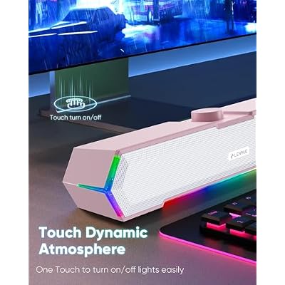 LENRUE G11 PC Speakers for Desktop, Touch Lights Computer Speakers with Surge Clear Sound, USB C/USB Powered for Computer Desktop PC Laptop Monitor (Light Pink)