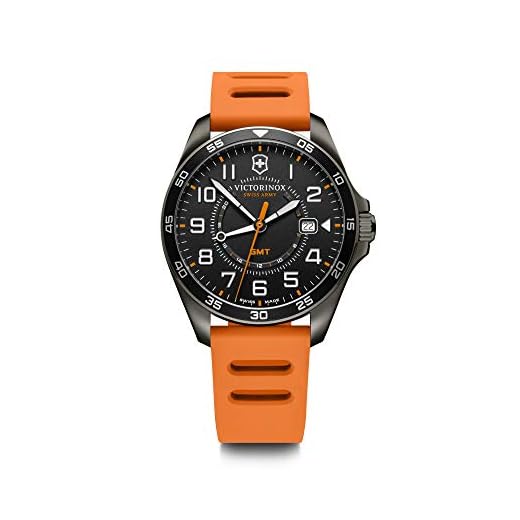 Victorinox FieldForce Sport GMT Ø 42 mm Reloj de Pulsera de Hombre, Swiss Made, Cuarzo analógico, Sumergible hasta 100 m, Pulsera de Caucho, Negro/Naranja