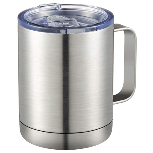 Image of MEWAY 12oz Coffee Mug With Handle ,Stainless Steel Insulated Travel Tumblers With Sliding Lid,Double Wall Vacuum Camping Cup for Hot & Cold Drinks Tea (Sliver,Set of 1)