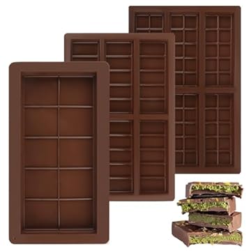 3 Pezzi Stampo Cioccolato,Stampo per Cioccolato,Stampo Per Tavoletta Di Cioccolato In Silicone,Stampo Barretta Cioccolato per Cioccolatini Tavoletta Cioccolato Caramelle Cioccolatini al Pistacchio