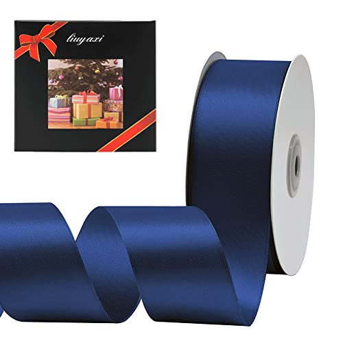 Image of Solid Color Double Faced Navy Blue Satin Ribbon 1-1 /2 inch X 25 Yards, Ribbons Perfect for Crafts, Wedding Decor, Bow Making, Sewing, Gift Package Wrapping and More