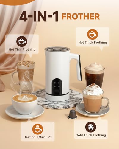 Image of Electric Milk Frother, 4-in-1 Automatic Milk Steamer & Foamer 11.8oz /350ml, Automatic Hot and Cold Foam Maker and Milk Warmer for Latte, Cappuccino, Matcha, Hot Chocolate (White)