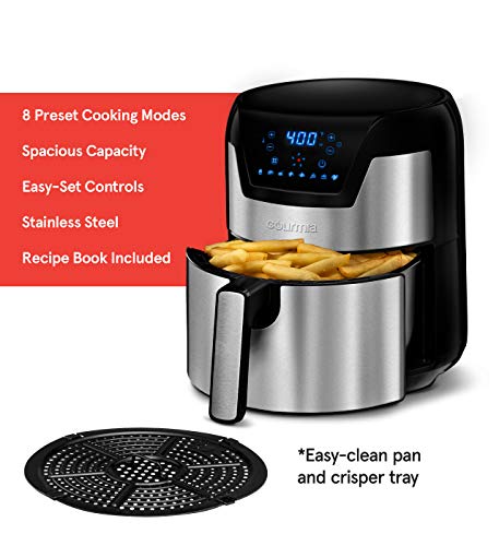 Gourmia Gaf518 Stainless Steel 5 Qt Digital Air Fryer- No Oil Healthy Frying - Display With 8 Presets - 1500 Watt - Recipe Book Included #TOP2