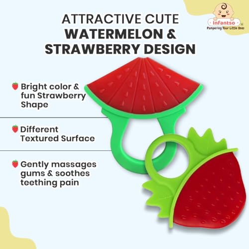 Image of Infantso Non-Toxic Food-Grade Soft Silicone Baby Teether (Watermelon and Strawberry)