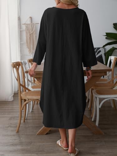 Image of Celmia Autumn Solid Loose Long Maxi Dress Cotton Caftan