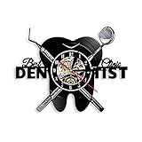 Teeth Dentist Wall Decoration Black Wall Clock Vinyl Record Wall Clock Modern Design Wall Clock Dental Clinic Office Home Creative Decoration Oral Health Beauty Dental Care Dentist Gifts
